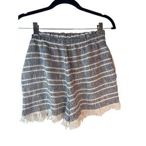 Zara Striped High Waist Fringe Shorts in Grey and White